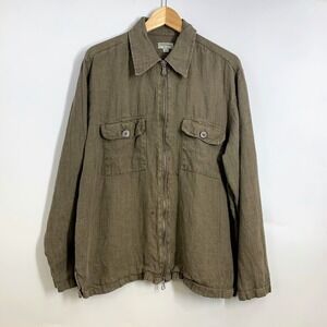 Gran‎ Sasso Men's Linen Zip Up Shirt Jacket Brown Made in Italy Size 50